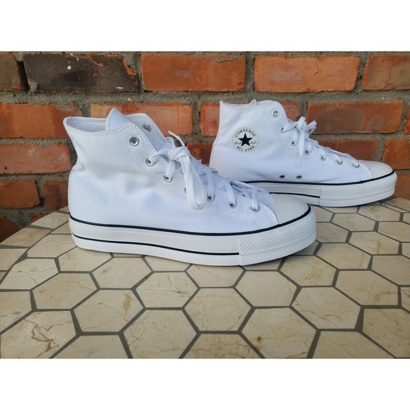 Men's CONVERSE Canvas 2in Platform CHUCK TAYLOR ALL STAR WHITE SNEAKERS‎ Size 12 - Picture 2 of 14